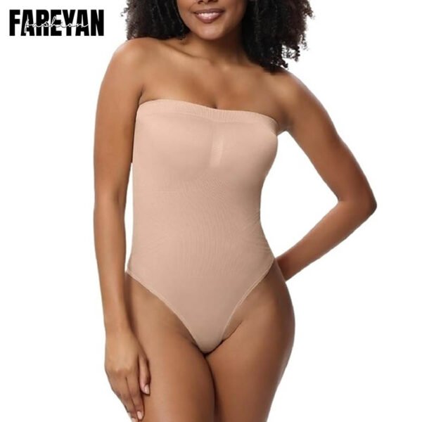 Fareyan strapless sexy thong bodysuit in beige color