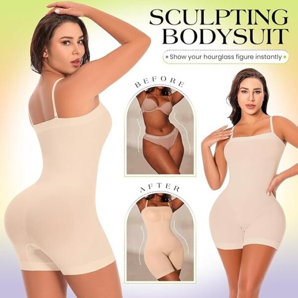 Fareyan mid thigh sculpt shapewear bodysuit in beige color