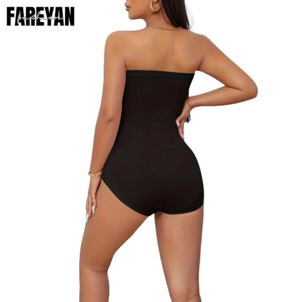 back side view of Fareyan strapless sexy thong bodysuit