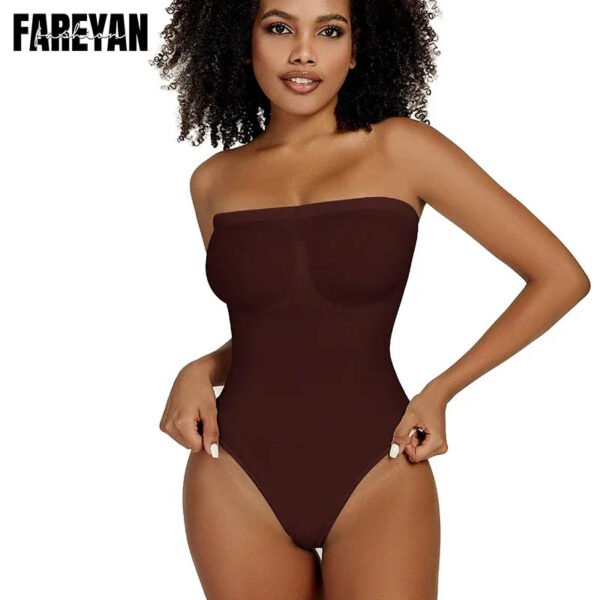 Fareyan strapless sexy thong bodysuit in brown color