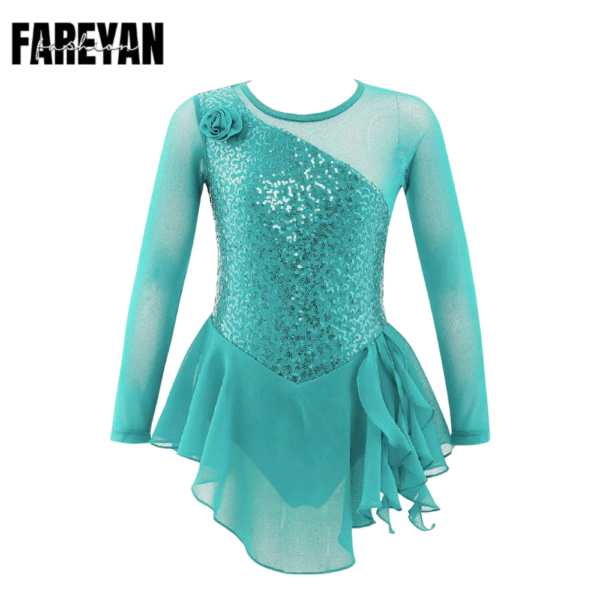 Toddlers Mesh Skirted Dance Gymnastics Leotards with Long Sleeve - Image 2