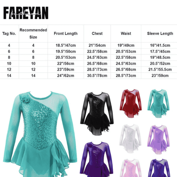 Toddlers Mesh Skirted Dance Gymnastics Leotards with Long Sleeve - Image 7