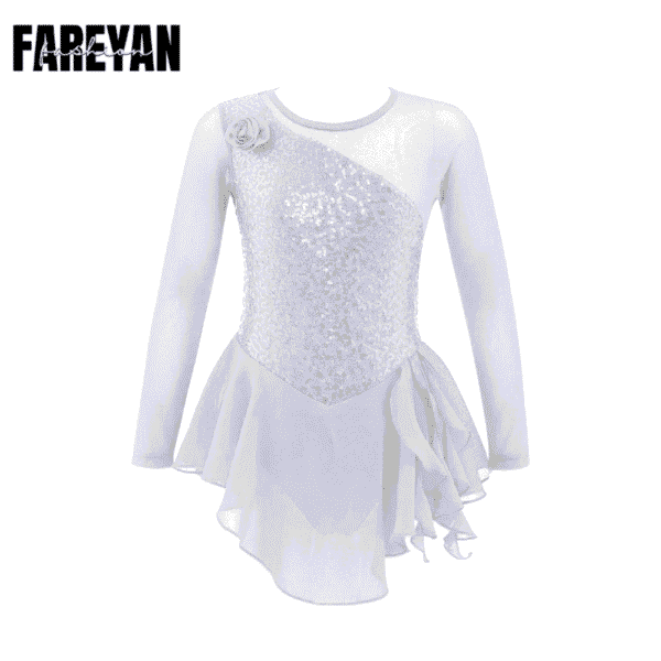 Toddlers Mesh Skirted Dance Gymnastics Leotards with Long Sleeve - Image 5