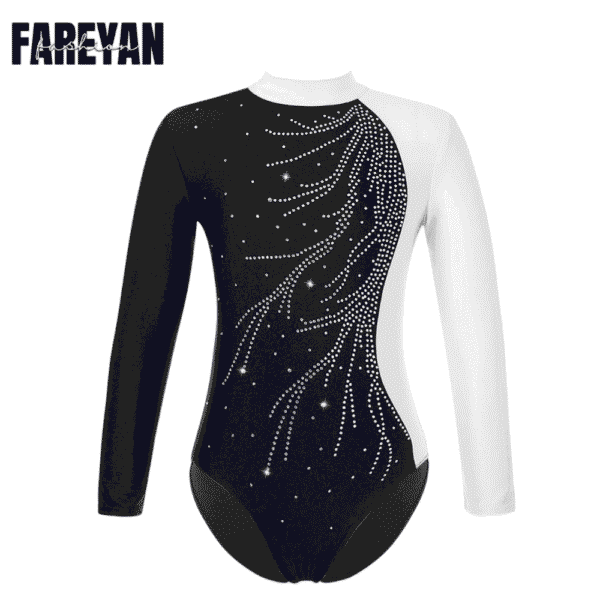 Toddlers Gymnastics Leotard Shiny Faux Diamonds with Mock Neck
