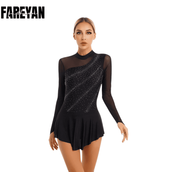 Women Skirted Sparkly Rhinestone Gymnastics Leotard - Image 2