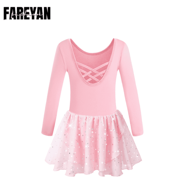 Girls Skirted Ballet Leotards Crisscross Back with Long Sleeves - Image 3