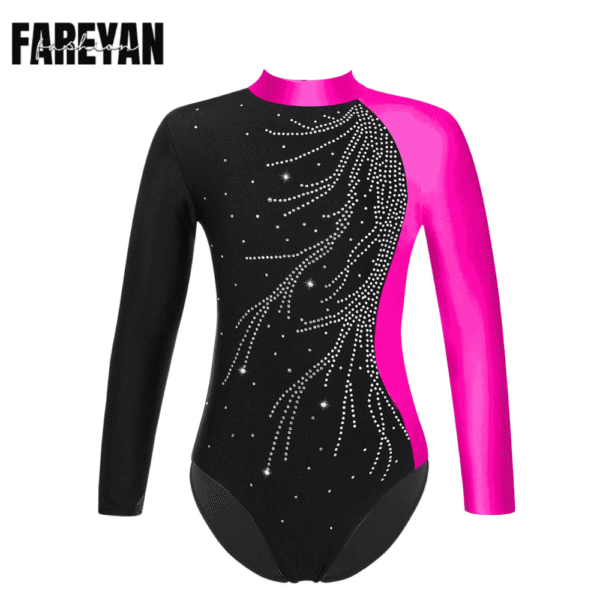 Toddlers Gymnastics Leotard Shiny Faux Diamonds with Mock Neck - Image 5