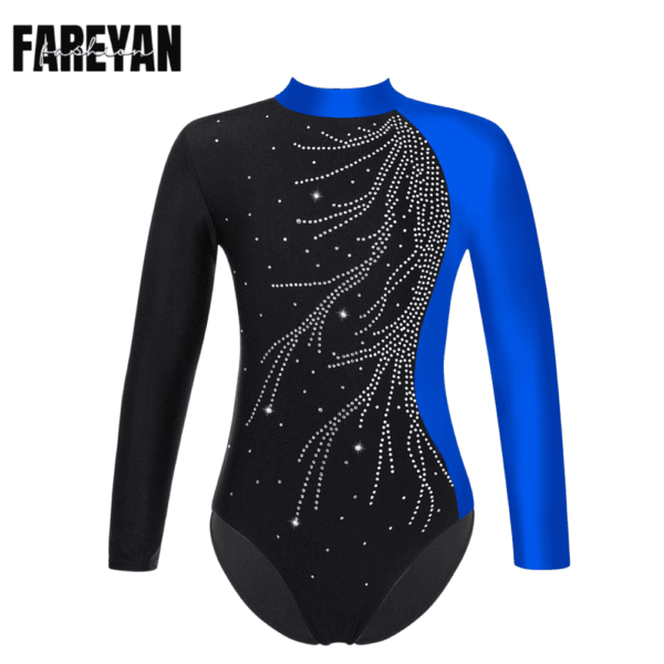 Toddlers Gymnastics Leotard Shiny Faux Diamonds with Mock Neck - Image 4