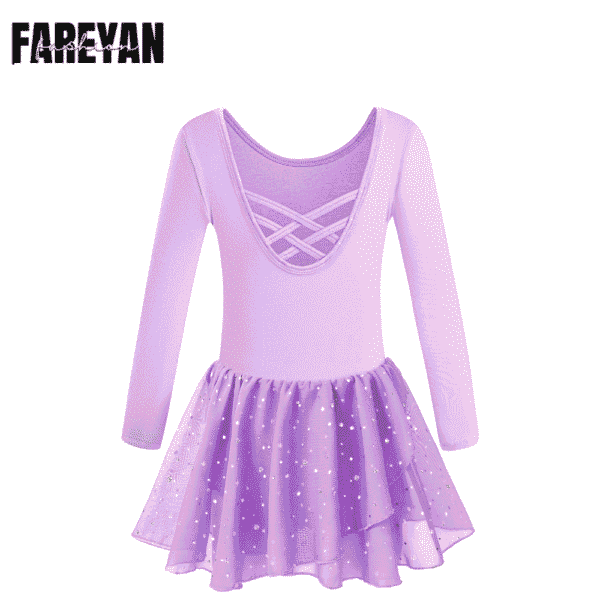 Girls Skirted Ballet Leotards Crisscross Back with Long Sleeves - Image 4