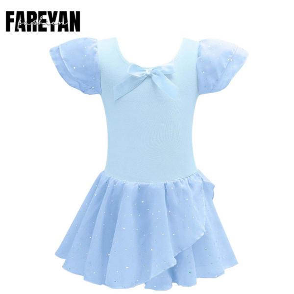 Girls Glitter Leotards with Tutu Skirt & Ruffle Sleeves - Image 2