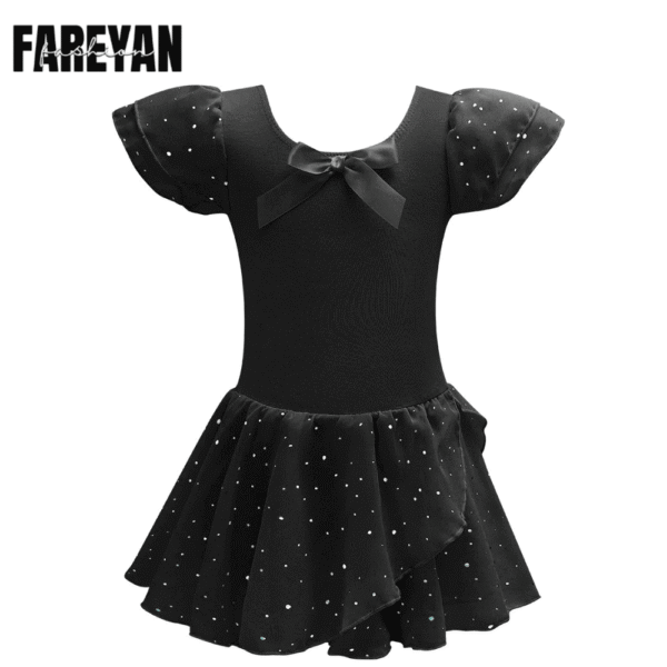 Girls Glitter Leotards with Tutu Skirt & Ruffle Sleeves