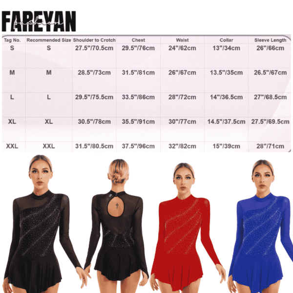 Women Skirted Sparkly Rhinestone Gymnastics Leotard - Image 7