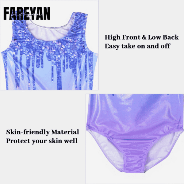 Kids Sparkly Gymnastics Leotards with Shorts & Hairband - Image 3
