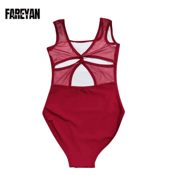 Women Ballet Stand Collar Pleated Mesh Splice Leotards - Image 10