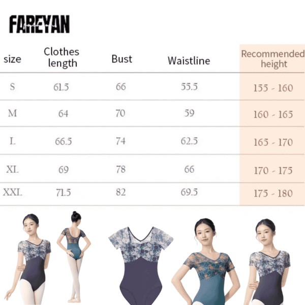 Women Ballet V Neck Mesh Splice Short Sleeves Leotard - Image 8