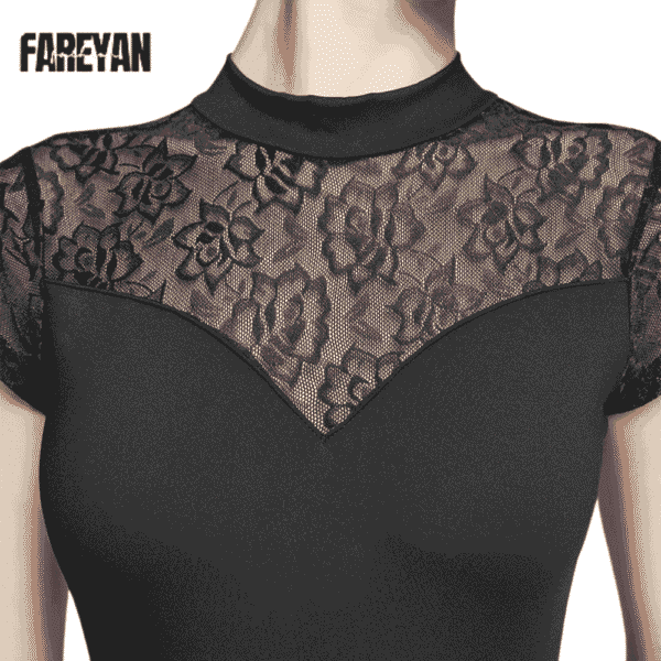 Women Ballet Lace Splice High Neck Leotard - Image 3