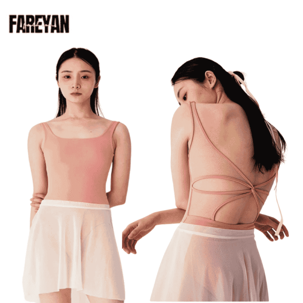 Women Ballet Stand Collar Pleated Mesh Splice Leotards