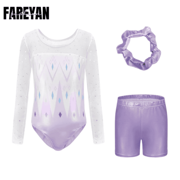 Girls Dance Sparkly Gymnastic Leotard with Shorts & Hairband - Image 2