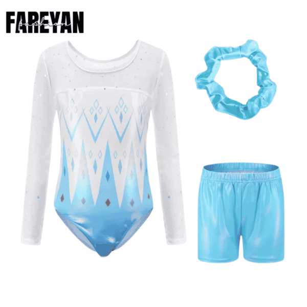 Girls Dance Sparkly Gymnastic Leotard with Shorts & Hairband