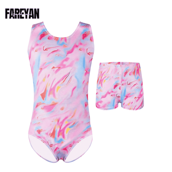 Sleeveless Dance Gymnastics Leotards for Girls with Shorts Set (4-10Y) - Image 3