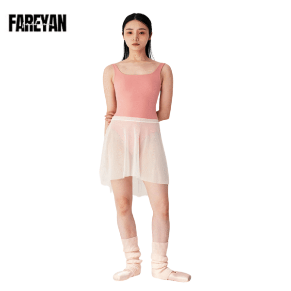 Women Ballet Stand Collar Pleated Mesh Splice Leotards - Image 6