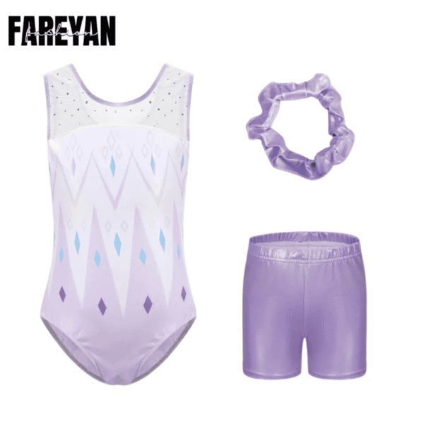 Girls Dance Sparkly Gymnastic Leotard with Shorts & Hairband - Image 4