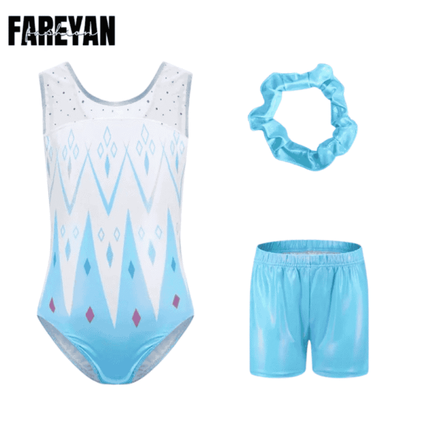 Girls Dance Sparkly Gymnastic Leotard with Shorts & Hairband - Image 3