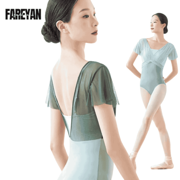 Woman Ballet V Back Short Sleeves Leotard - Image 2